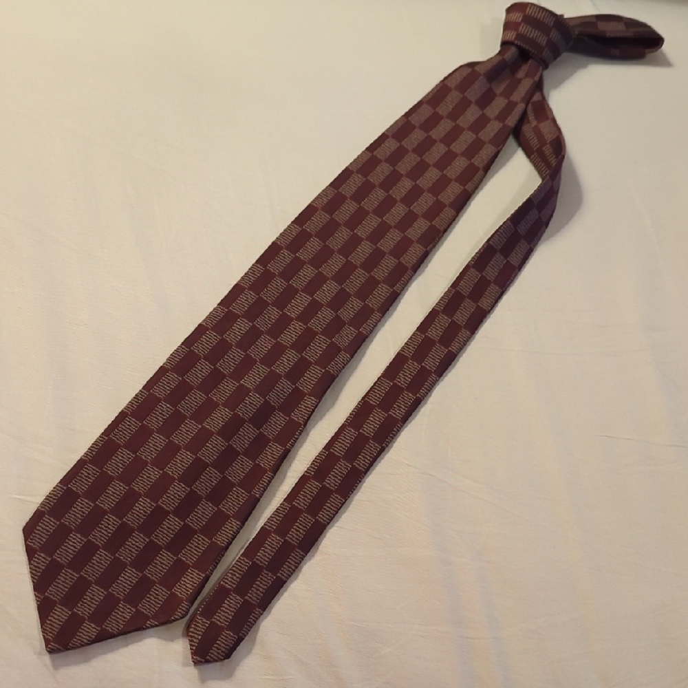 Donna Karan Brown Checkered Tie